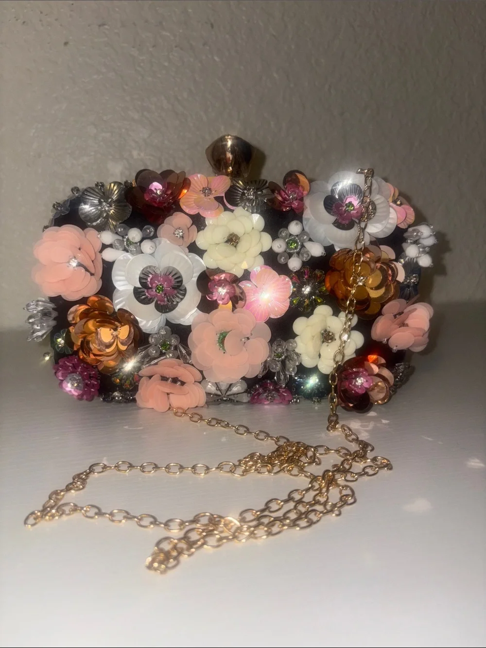 Multicolor Floral Appliqué Evening Clutch